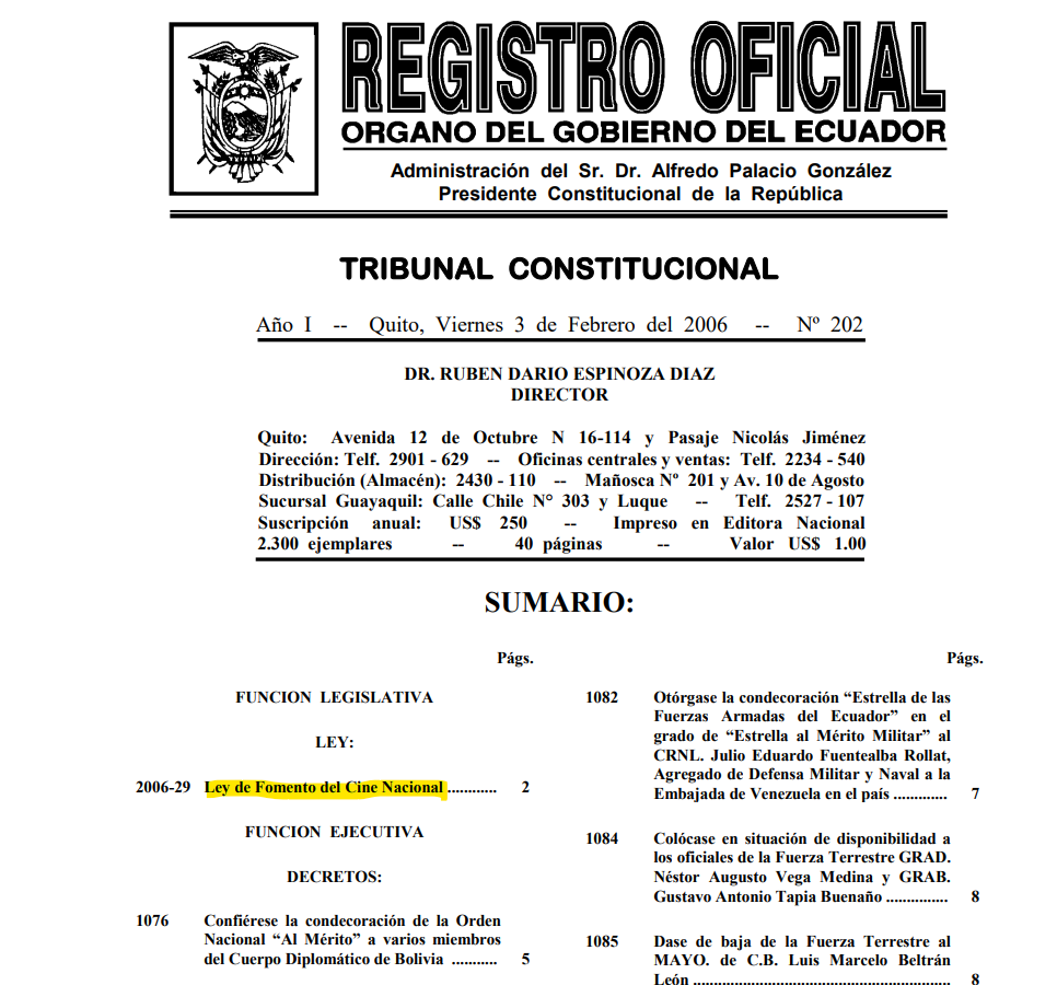 Registro oficial Ley de Cine